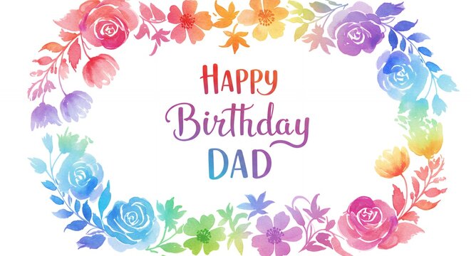 Floral arrangement happy birthday dad greeting card rainbow colors isolated white background - Powered by Adobe
