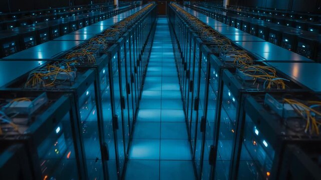 Powerful data center servers humming with activity, showcasing cutting-edge technology and robust network infrastructure for global digital solutions - Powered by Adobe