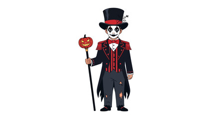 Halloween Magician in Costume: A digitally created character with a whimsical appearance, a festive touch for holiday season. Perfect for greeting cards, posters, and all your Halloween designs.