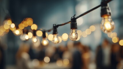 A warm, inviting scene featuring glowing string lights illuminating a social gathering, creating an intimate atmosphere.