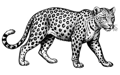 Hand-Drawn Realistic Leopard Illustration – Vintage Safari Wildlife Art.