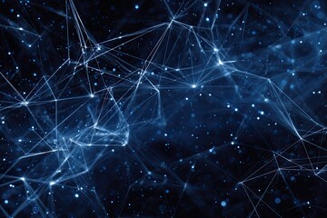 Abstract image showing a network of glowing lines, with scattered white dots against a dark blue background