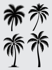 Silhouetted palm trees isolated on white background, evoking a tropical and serene atmosphere with their iconic shapes against a clean backdrop