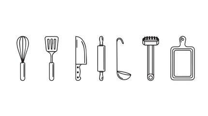 Collection of hand-drawn kitchen utensils arranged for culinary design elements vector