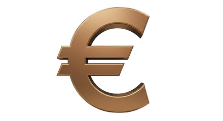 Fototapeta premium Bronze euro symbol isolated PNG, currency sign for finance, banking, and European economy on transparent background