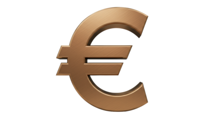Bronze euro symbol isolated PNG, currency sign for finance, banking, and European economy on transparent background