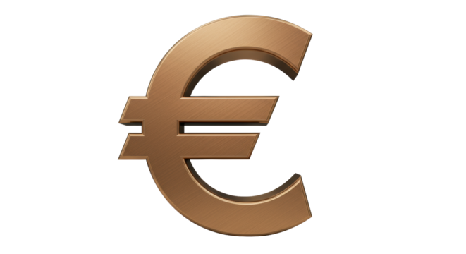 Bronze euro symbol isolated PNG, currency sign for finance, banking, and European economy on transparent background - Powered by Adobe