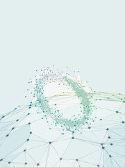 Dynamic network of interconnected nodes and lines forming a circular structure, representing connectivity, data flow, and modern communication systems