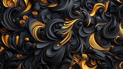 An opulent abstract design characterized by swirling black and gold motifs, radiating elegance and creativity. The balanced composition allows for flexible advertising space while the design draws