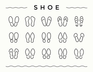 Shoe linear icon set. Pictogram and infographic. Sandals icon set in linear style. It contains symbols to fashion, leather, sandals, foot, wear, footwear and more.