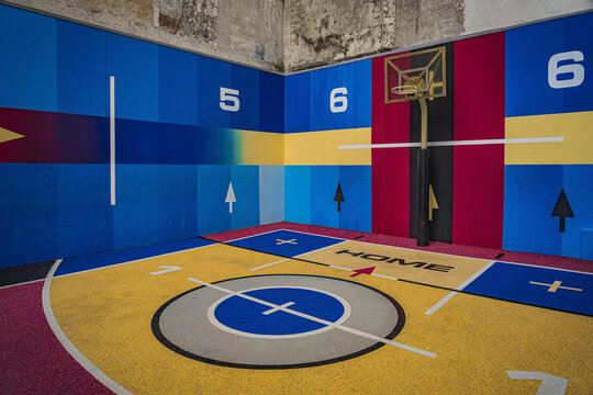 Colorful Basketball Playground Court in Paris, France