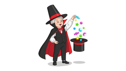 Magician with Magic Hat: An illustration of a captivating magician, bringing a burst of wonder with magical elements and the enchanting allure of a trick hat.