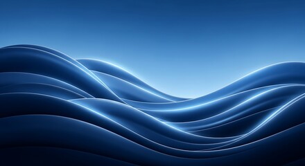 Deep blue abstract waves with glowing highlights, suggesting ocean depths or digital data streams