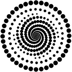 Abstract spiral pattern with a halftone effect featuring evenly spaced dots and a modern graphic design aesthetic suitable for banners and advertisements