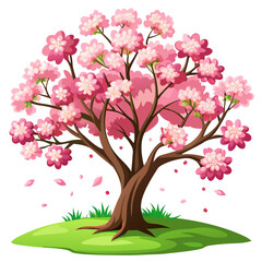 Obraz premium Delicate pink cherry blossoms bloom vibrantly on a tree in springtime presented in a clean flat floral design illustration