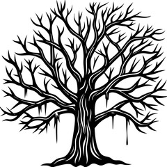 Obraz premium Whimsical cartoon bare tree with delicate icy branches perfect for winter themed designs and seasonal illustrations
