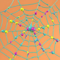 Colorful Halloween spiderweb with vibrant candy drops. A whimsical and festive design perfect for holiday decorations and sweet seasonal themes