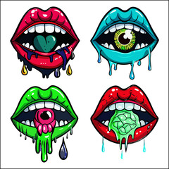 Realistic vampire lips set illustration