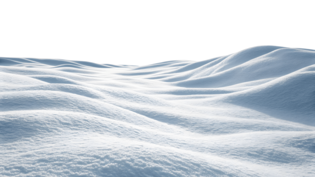Snowy field with gentle hills isolated on transparent background