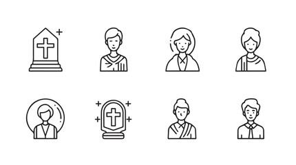 Collection of religious figures and symbols depicting faith and spirituality in sketch style vector