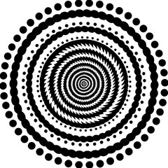 Abstract spiral optical illusion created with a halftone dot pattern generating a mesmerizing visual effect and depth