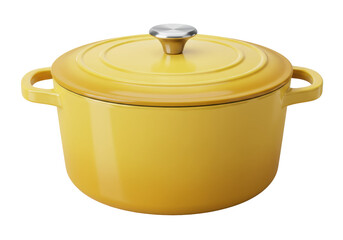 Yellow enameled cast iron dutch oven with lid isolated, cooking pot for soups and stews on a no background PNG
