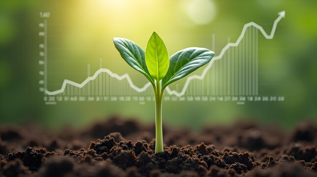 Small plant growing with financial graph background - Powered by Adobe