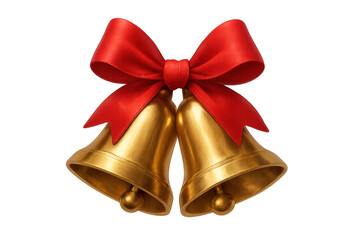Golden christmas bells with red bow celebrating winter holiday season and new year festivities, transparent background