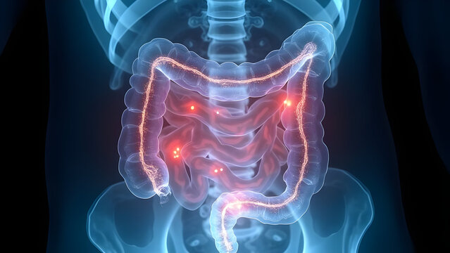 X-ray revealing intestinal bleeding and tears