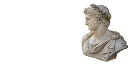 Timeless marble bust sculpture of regal man with laurel wreath, perfect for historical art projects © Saqib