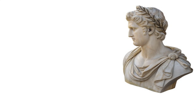 Timeless marble bust sculpture of regal man with laurel wreath, perfect for historical art projects