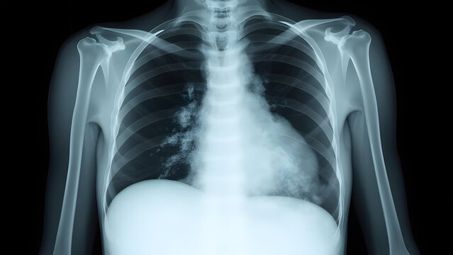 Massive Pleural Effusion Complete Opacification Mediastinal Shift Left