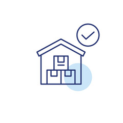 Warehouse and checkmark. Delivery and shipment. Pixel perfect, editable stroke vector icon