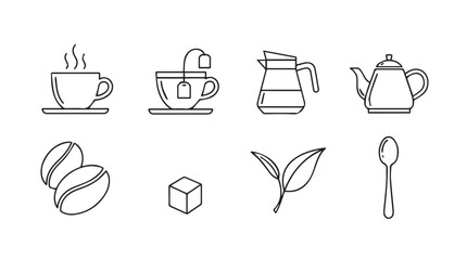 Hand drawn sketch icons set for coffee and tea collection beverage ingredients and utensils vector