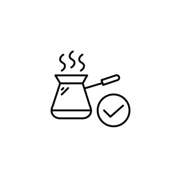Coffee cesve and checkmark. Coffee shop, barista menu. Pixel perfect, editable stroke vector icon
