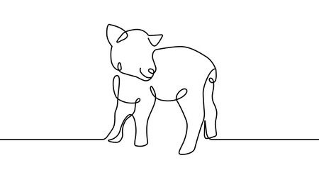 Sheep Continuous One Line Drawing. Minimalistic Simple Linear Illustration of Cute Lamb. Adorable Domestic Pet Simple One Line Hand Drawn Art for Minimalist Design.