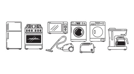 Collection of kitchen and home appliances rendered in a hand-drawn style for modern living vector