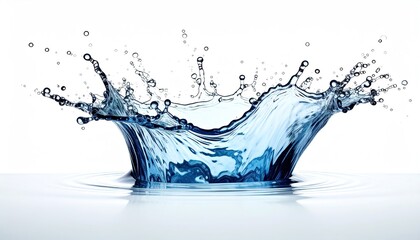 Dynamic Water Splash with Crown Formation in Mid Air on White Background