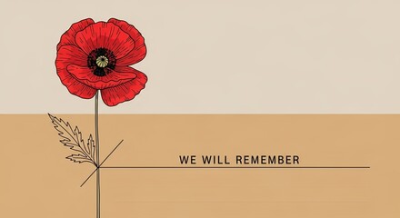 A poignant artistic rendition of a red poppy flower, serving as a powerful symbol for solemn remembrance day commemorations and heartfelt tributes