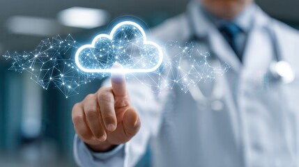 doctor pressing modern medical type of button.