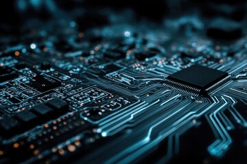 Macro shot highlighting intricate details of a modern computer motherboard and processor