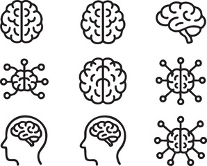 Human Mind and Thinking Process Icon Pack Black White Vector