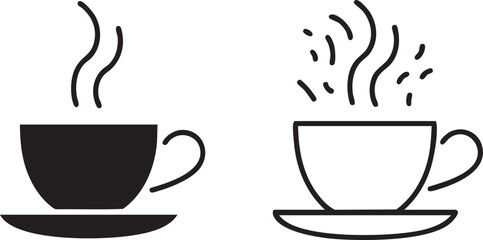 Black and White Coffee and Tea Cup Vector Design Isolated