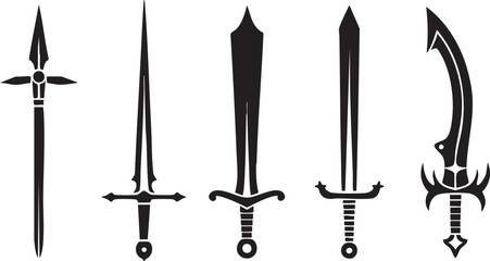 Black and White Fantasy Sword Icon Set for Gaming and Design