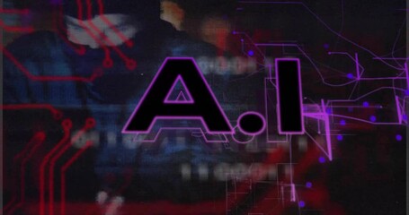 Glitching screen sparking red circuit nodes emerging as AI logo fading mid revealing binary network - Powered by Adobe