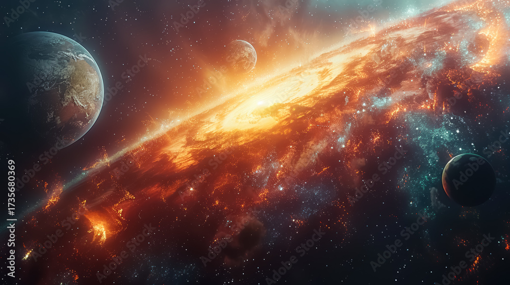 Wall mural unknown planet from outer space. space nebula. cosmic cluster of stars. outer space background