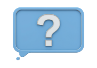 Blue speech bubble with question mark isolated PNG, communication and problem solving concept for presentations and web design