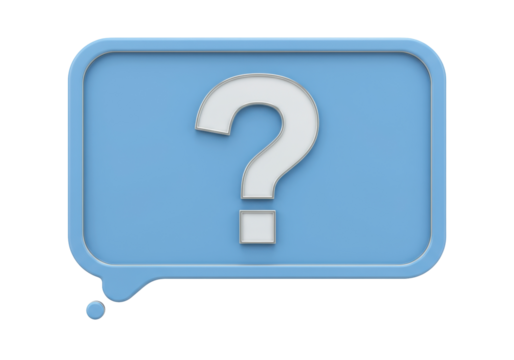Blue speech bubble with question mark isolated PNG, communication and problem solving concept for presentations and web design