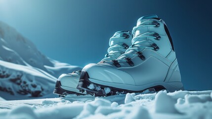 Winter Hiking Boots on Snowy Mountain Landscape