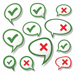Speech Bubbles with Green Checkmarks and Red Cross Symbols